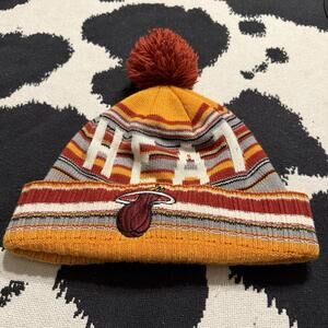 Vintage 00s Miami Heat Mitchell And Ness Basketball Beanie Skull Cap Size Large